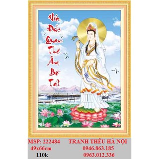 tranh thêu chữ thập phật quan thế âm kt 49x66cm