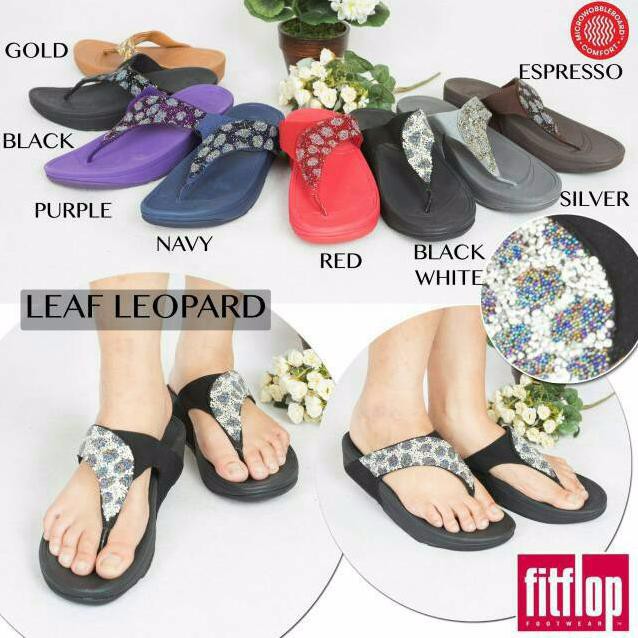 Fitflop Dép Xỏ Ngón In Họa Tiết Da Báo Và Lá Cây Dễ Thương Cho Nữ