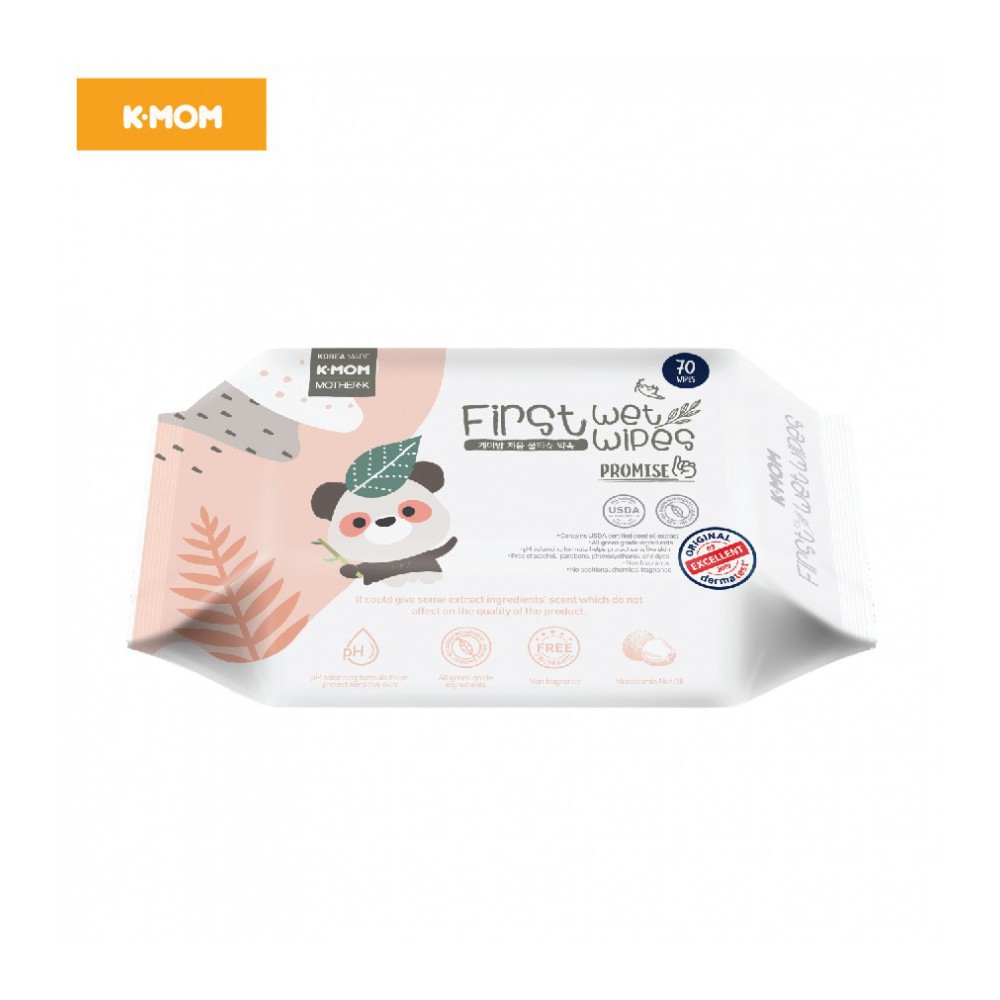 Khăn ướt cao cấp K-mom First Wet Wipe (70 tờ) Hàn Quốc - khăn ướt Kmom không mùi cho bé