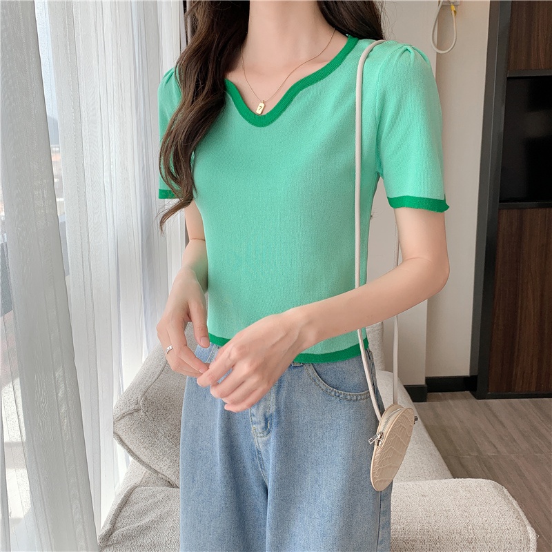Áo Thun Tay Ngắn Cổ Chữ v Dáng Ôm Thời Trang Mùa Hè Hàng Mới 2022 Dành Cho Bạn Nữ