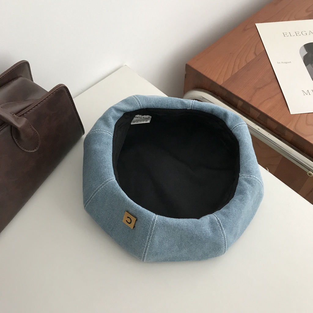 Mũ nồi vải denim màu xanh dương thời trang Hàn Quốc mùa xuân thu dễ phối đồ cho khuôn mặt tròn / vòng đầu to