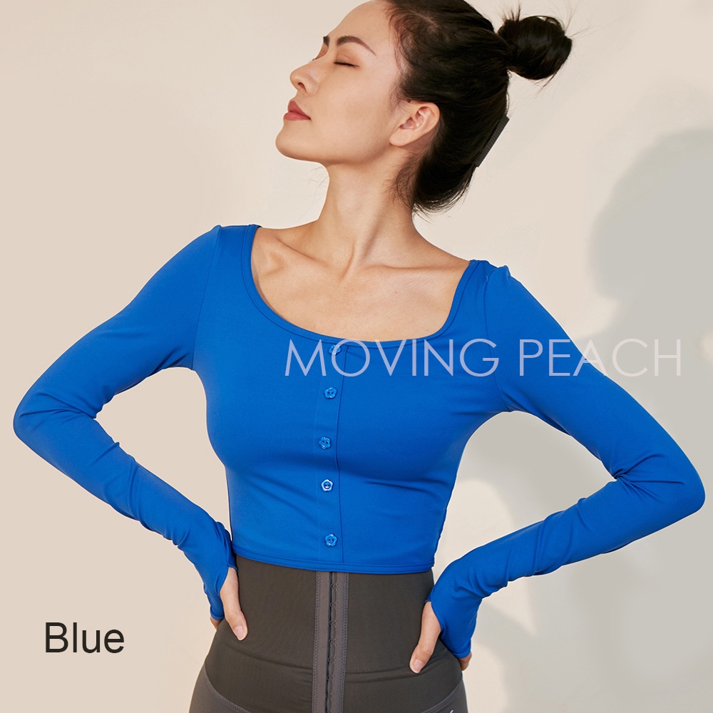 MOVING PEACH Women Yoga wear Running Training Longsleeve with button BSR