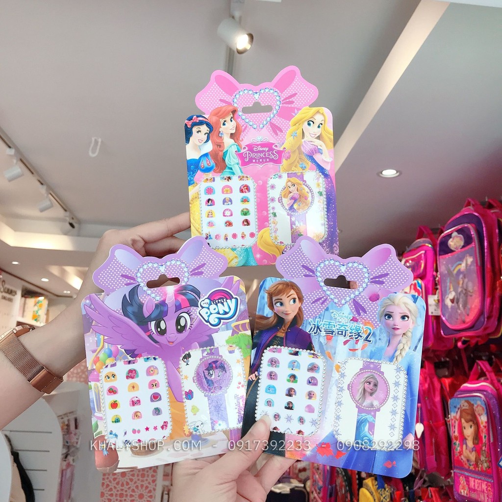 Set nail sticker miếng dán móng tay và hình xăm đồng hồ hình Ngựa Pony, Princess, Frozen siêu xinh cho trẻ em, bé gái
