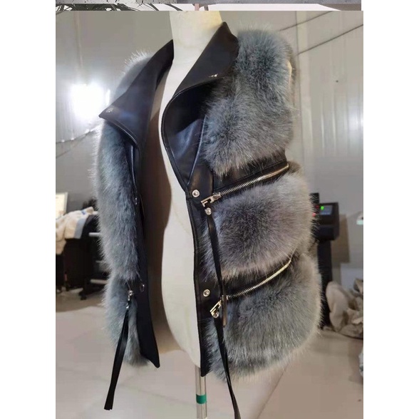 Áo gile da lông phối khoá hàng cao cấp