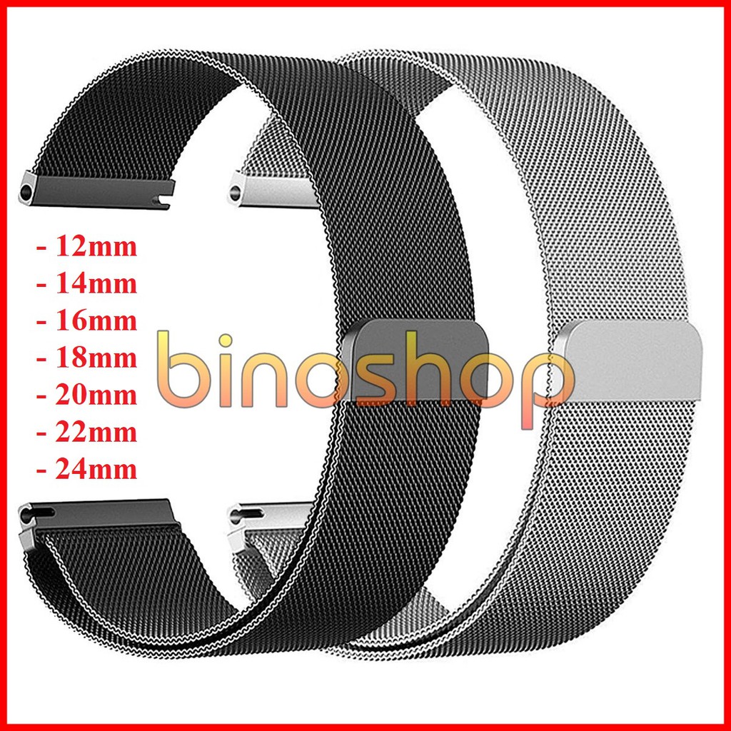 Dây đồng hồ nam châm thép không gỉ milanese loop 12mm - 24mm