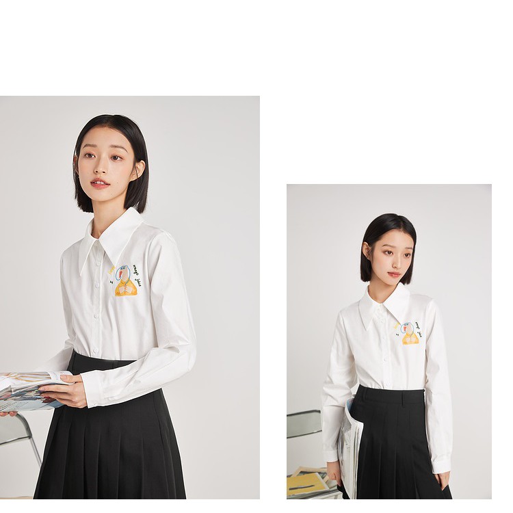 Sơ Mi Thêu LOVE CHICKEN Xinh Xắn, Áo Công Sơ Basic Quyên Fashion Thiết Kế Cổ Đức Trẻ Trung SMT004