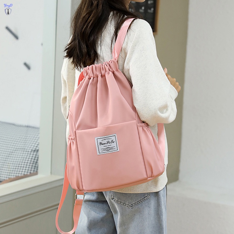 Ba lô đeo vai bằng vải oxford nhẹ có dây rút chống văng cho nam và nữ