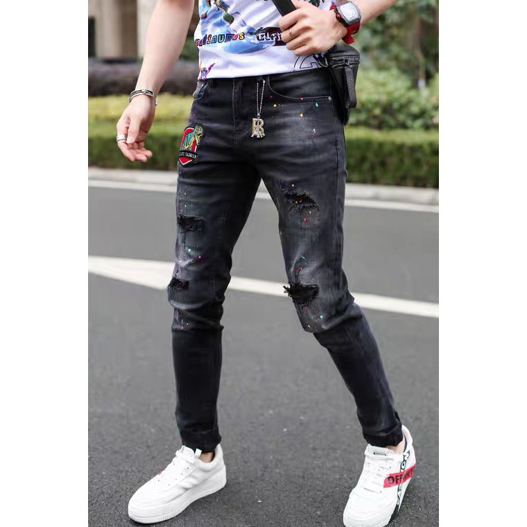 Quần Jean Nam Rách Gối Chất Bò Ống Suông Màu Xanh - Quần Bò Nam Đẹp Cao Cấp Chất Jeasn Co Giãn Thời Trang MURADFASHION | BigBuy360 - bigbuy360.vn