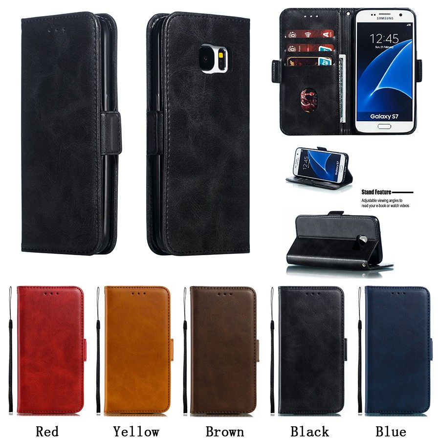 Bao da điện thoại nắp gập màu trơn cho Samsung S7/S7 Edge | BigBuy360 - bigbuy360.vn