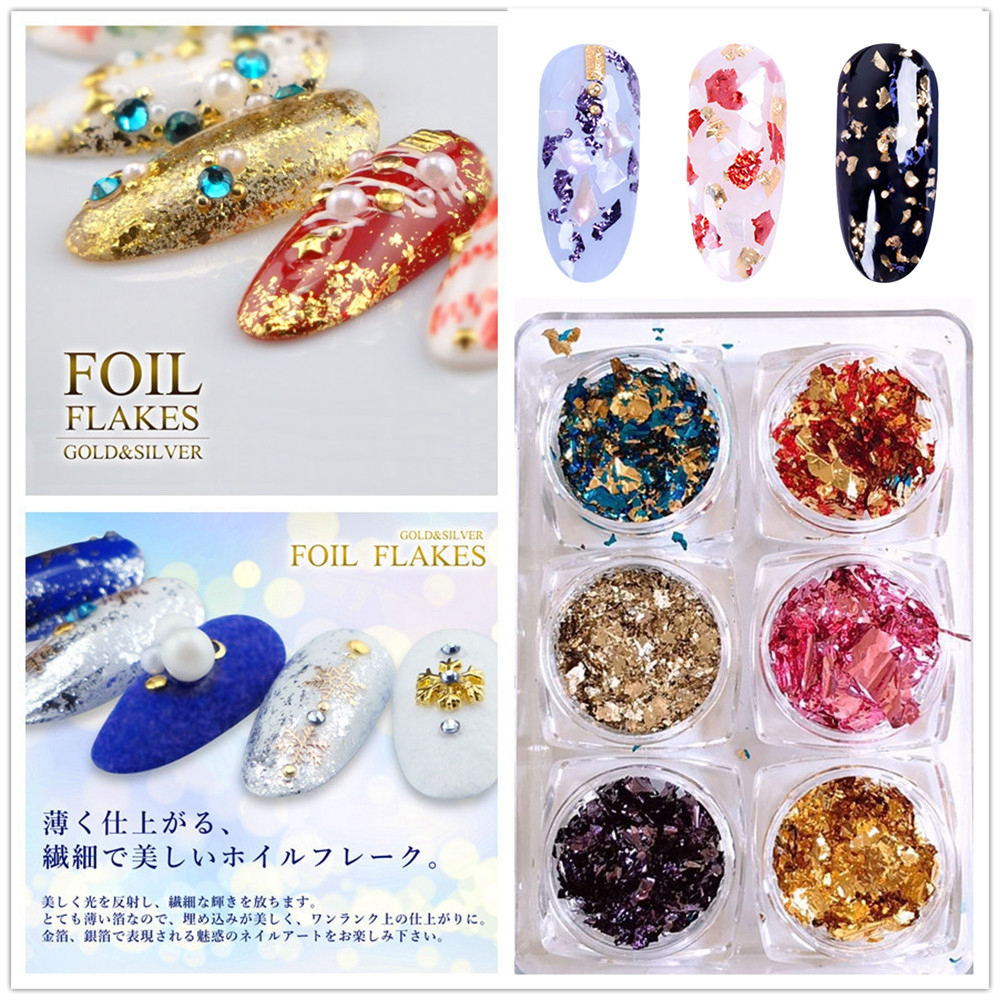 [Hàng mới về] Miếng dán lá nhôm trang trí móng tay nghệ thuật thủ công 3D lấp lánh nhiều màu sắc tùy chọn