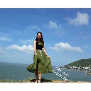 Chân váy miti xô gân xòe rộng