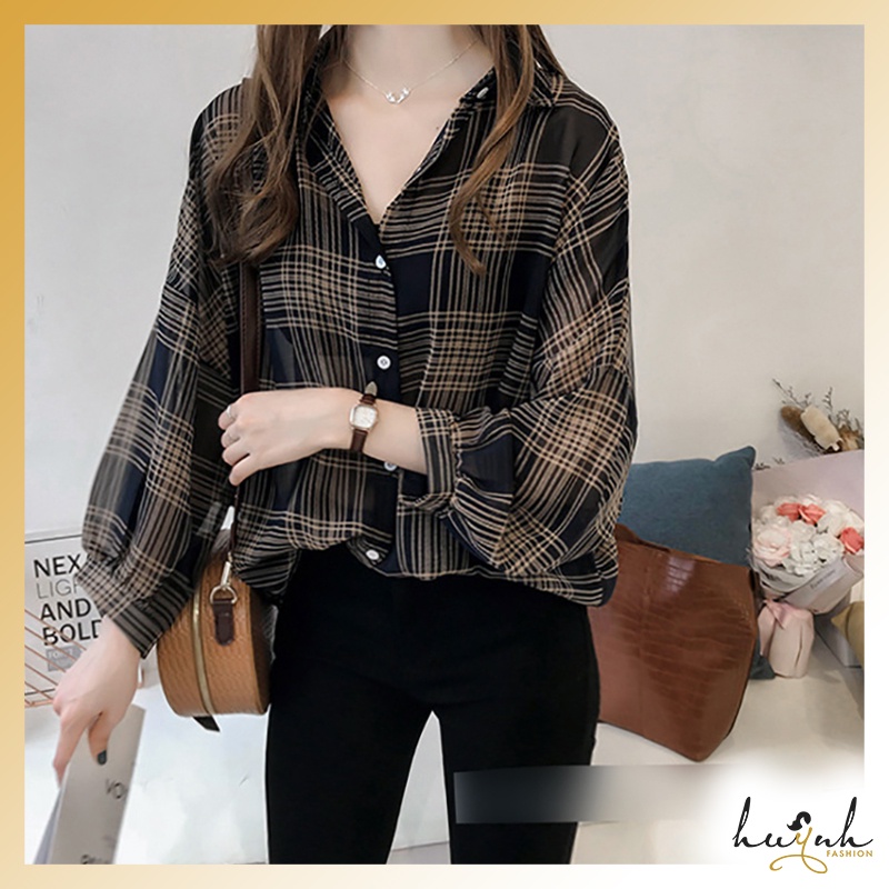 Áo sơ mi form rộng nữ, sơ mi công sở tay phồng voan mỏng - SM04A