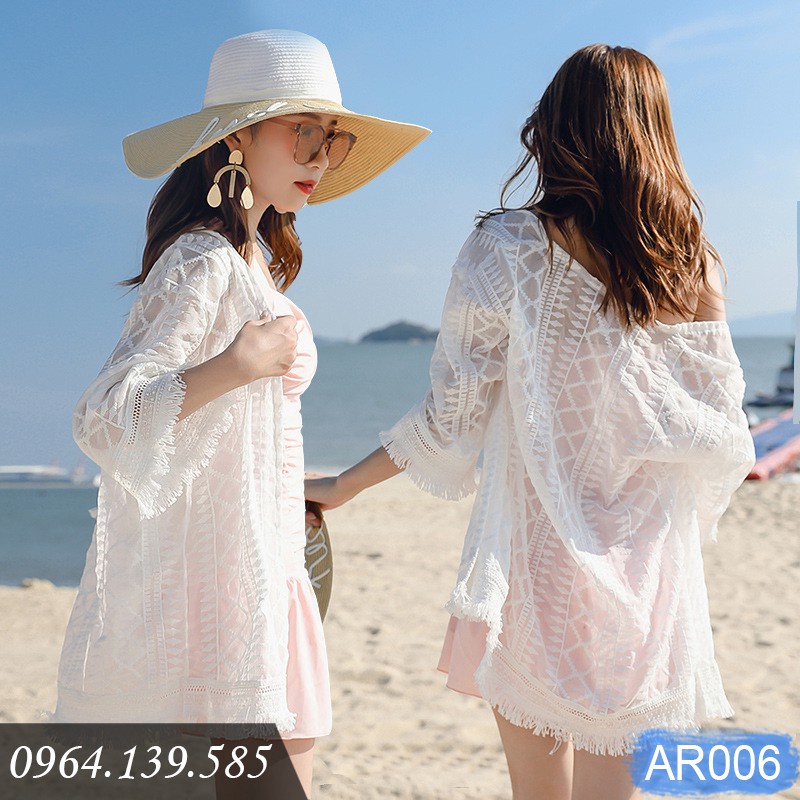 Áo choàng ren đi biển cao cấp, chất ren đẹp, mềm mại, họa tiết sang trọng ấn tượng, khoác ngoài bikini, bra | AR006 - HÀ