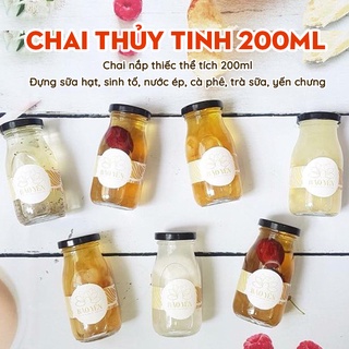 Chai thuỷ tinh nắp thiếc 200ml (Chai trơn, không in hình) - Đựng sữa hạt, nước ép, yến chưng, trà sữa an toàn