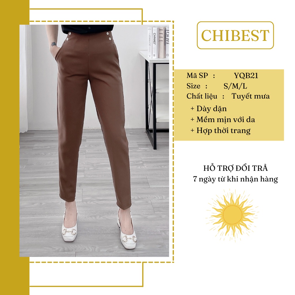 Quần tây nữ công sở kiểu quần baggy nữ TM 2 khuy sườn lưng cao ống đứng CHIBEST YQB21