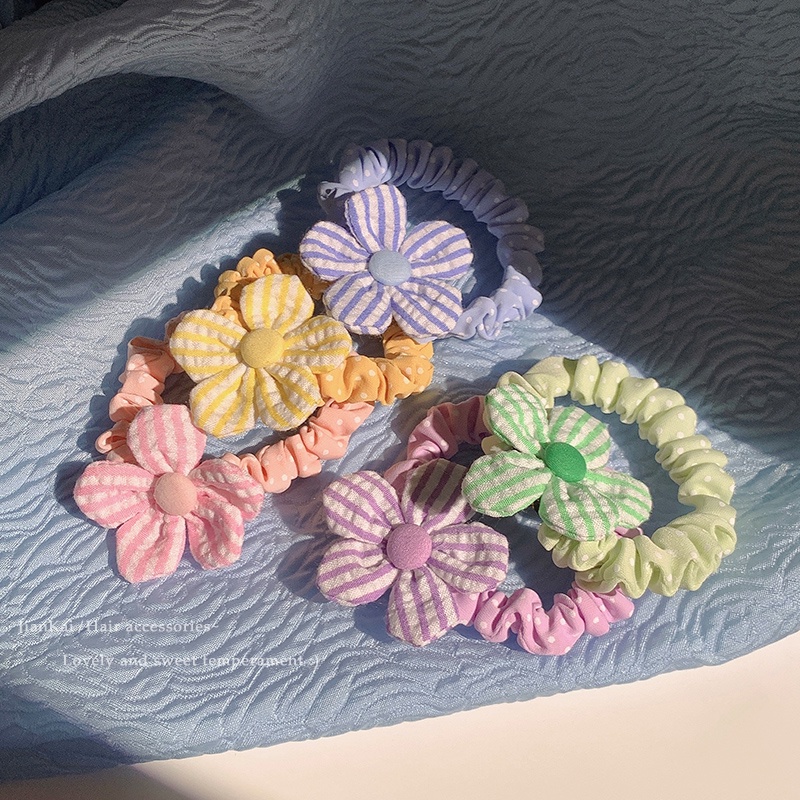 Dây Cột Tóc Cao Su Xếp Ly In Họa Tiết Hoa / Chấm Bi Dễ Thương Thời Trang Cho Nữ