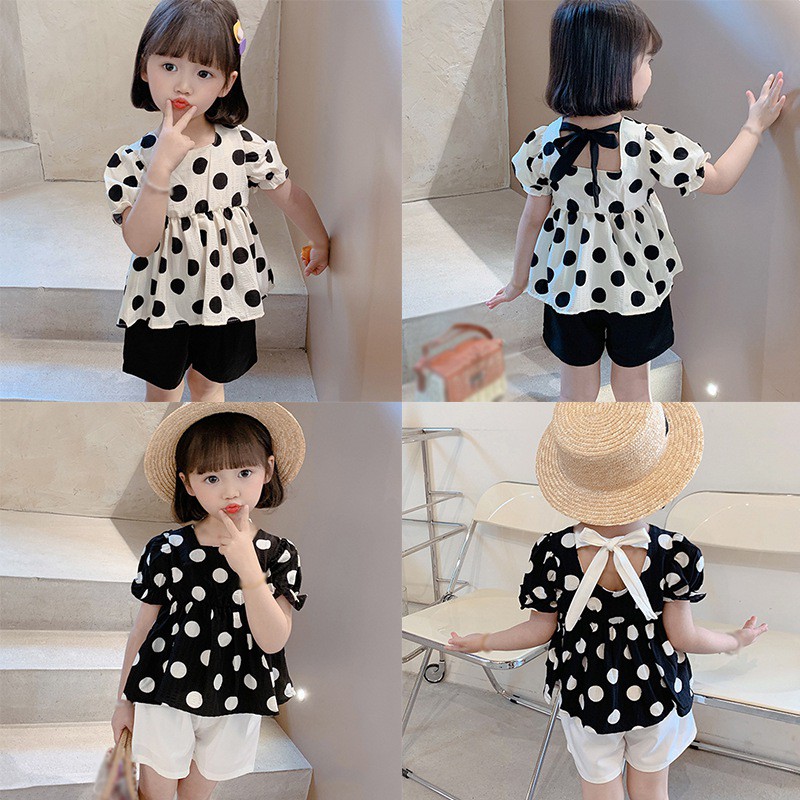 Set Áo Chấm Bi + Quần Short Cho Bé Gái