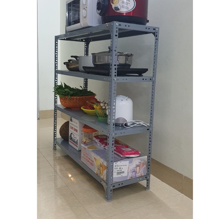 Bộ kệ kho hàng sắt v lỗ đa năng cho mọi công việc kích thước : Dài 80cm, Rộng 30cm, Cao 120cm gồm 4 tầng