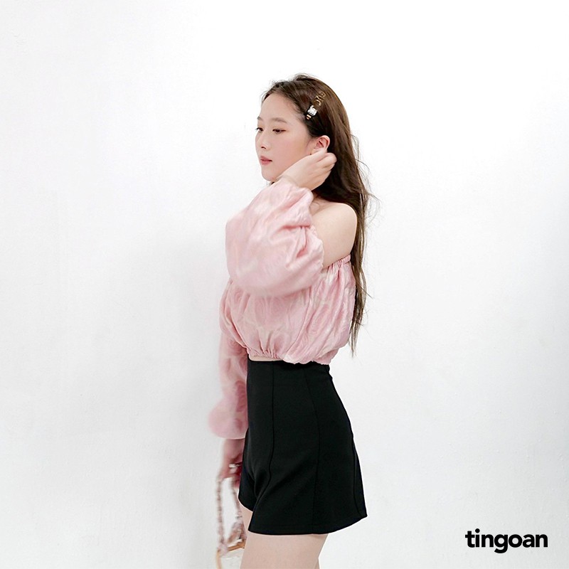 Áo trễ vai croptop tay rời vân hoa hồng VALENTINA OFF/PK | BigBuy360 - bigbuy360.vn