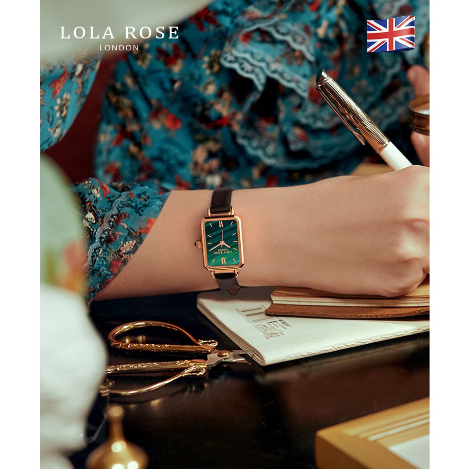 Đồng hồ nữ dây da Lolarose mặt chữ nhật đá malachite may mắn dây đeo thoát hơi tốt LR2136 | BigBuy360 - bigbuy360.vn
