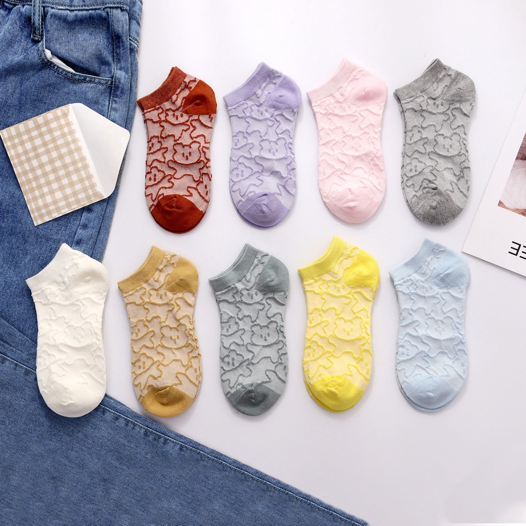 Vớ Cotton Cổ Thấp Thoáng Khí In Họa Tiết Gấu Gummy Phong Cách Hàn Quốc Màu Sắc Ngọt Ngào Thời Trang Mùa Hè Cho Nữ