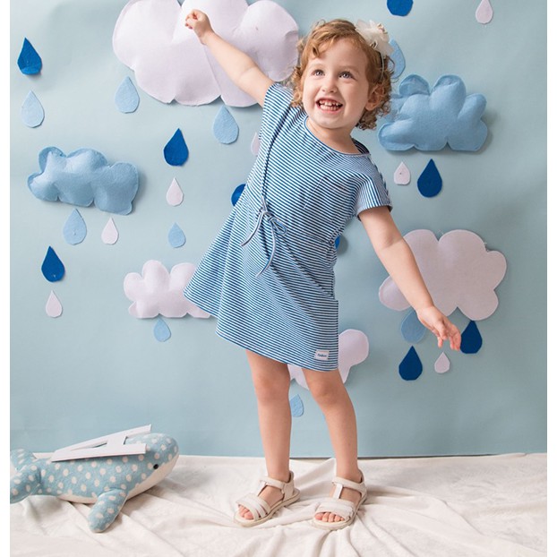 Đầm bé gái thắt nơ eo Tini Blue C3036