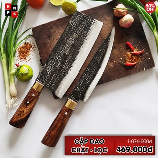 Bộ 2 Dao Chặt + Dao Lọc - Cán Cẩm Khâu Đồng Chắc Chắn - Nghệ Nhân Phúc Sen [DAO PHÚC SEN CAO CẤP]