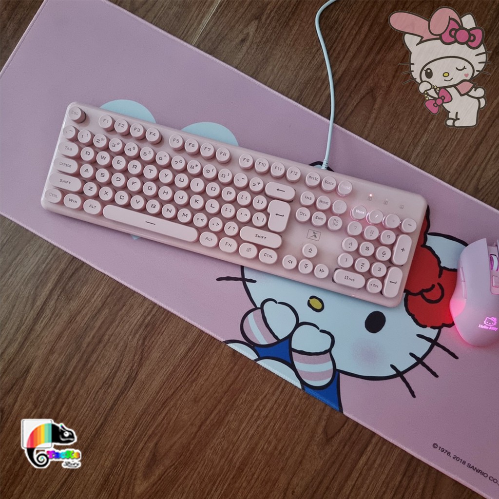 Bàn phím màu hồng, có Led cực xinh, Keycap tròn cá tính I Pink Gaming Keyboard Hello Kitty K620 Punk Keycap