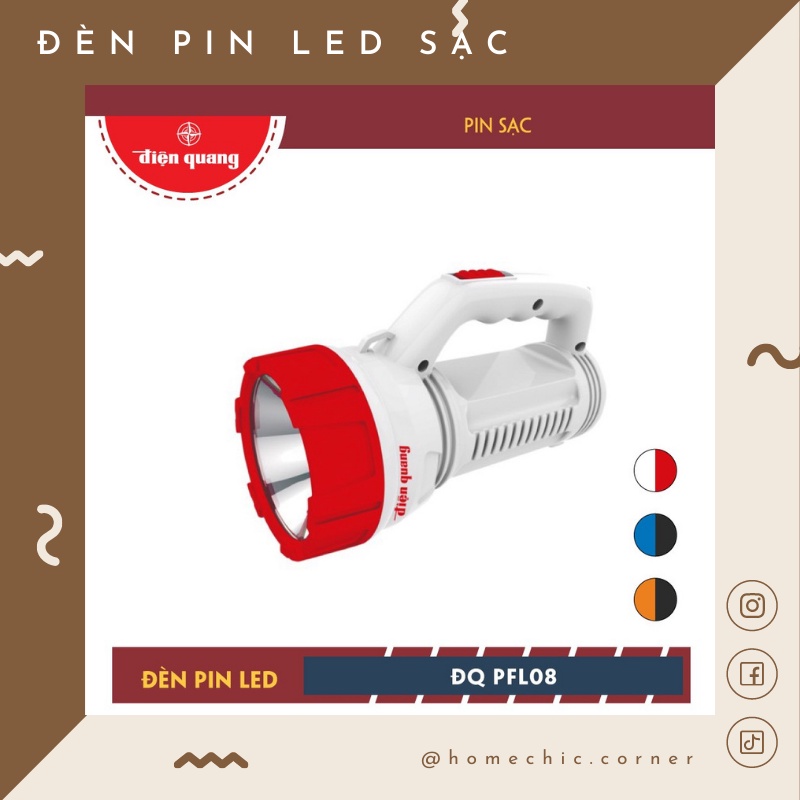 Đèn pin sạc đèn Pin LED Điện Quang ĐQ PFL08 R OBL (Pin sạc) | HOME CHIC CORNER