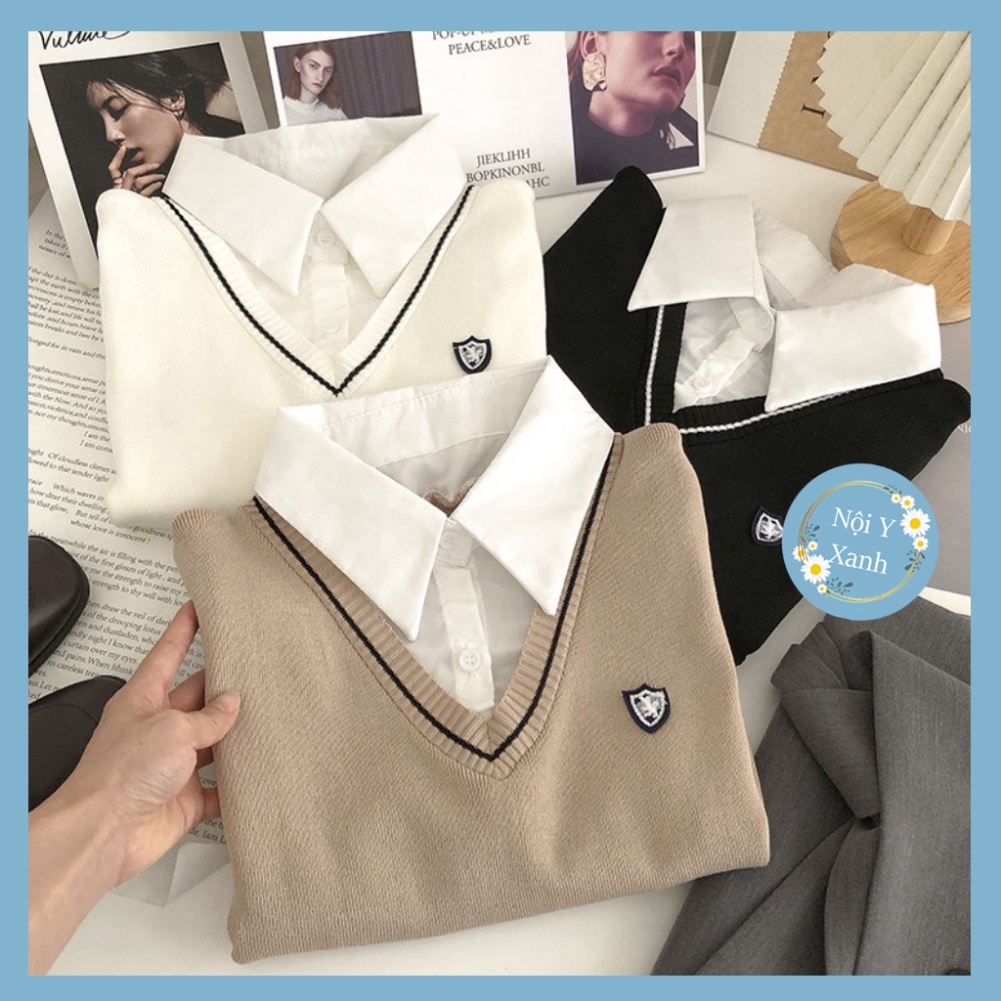 áo len gile nữ học sinh kiểu dáng thể thao hàn quốc chất đẹp hàng quảng châu cao cấp A68 Noiyxanh nội y xanh chất len qu