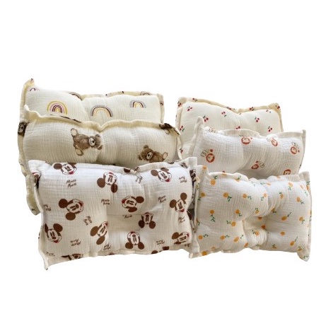 Gối xô lõm vải Muslin cao cấp chống méo đầu, chống trào ngược cho bé 40x25cm
