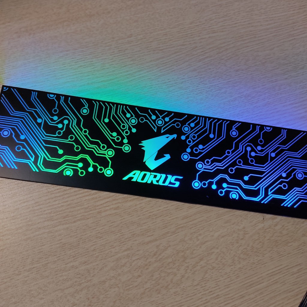 Tấm che nguồn PC Led RGB 5v ARGB logo Aorus, đồng bộ màu Hub Coolmoon, hình mạch điện vô cực Coolmoon