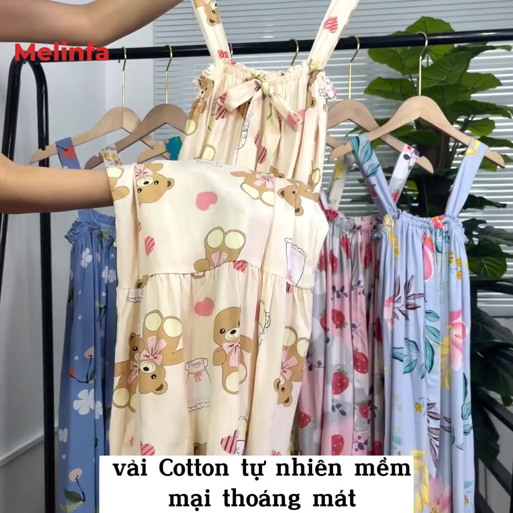 Váy đầm ngủ mặc nhà hai dây dáng dài vải Cotton tự nhiên mềm mại thoáng mát măc mùa hè mã VAV0368 | BigBuy360 - bigbuy360.vn
