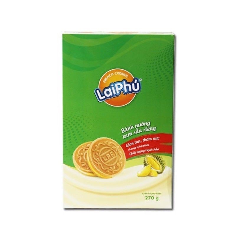 ⚡Ăn là ghiền⚡ Bánh Cookies Lai Phú kẹp kem vị sầu riêng hộp 270g