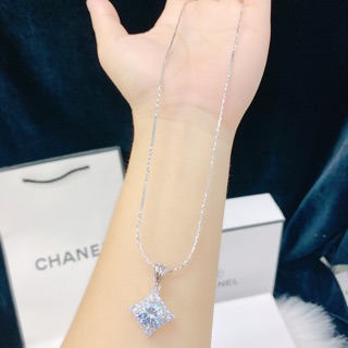 Dây chuyền + mặt vuông full đá mẠ bạch kim