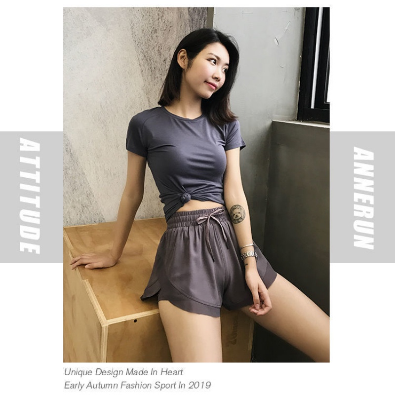 Quần Short Thể Thao Lưng Cao Ống Rộng Mau Khô Thời Trang Mùa Hè Cho Nữ