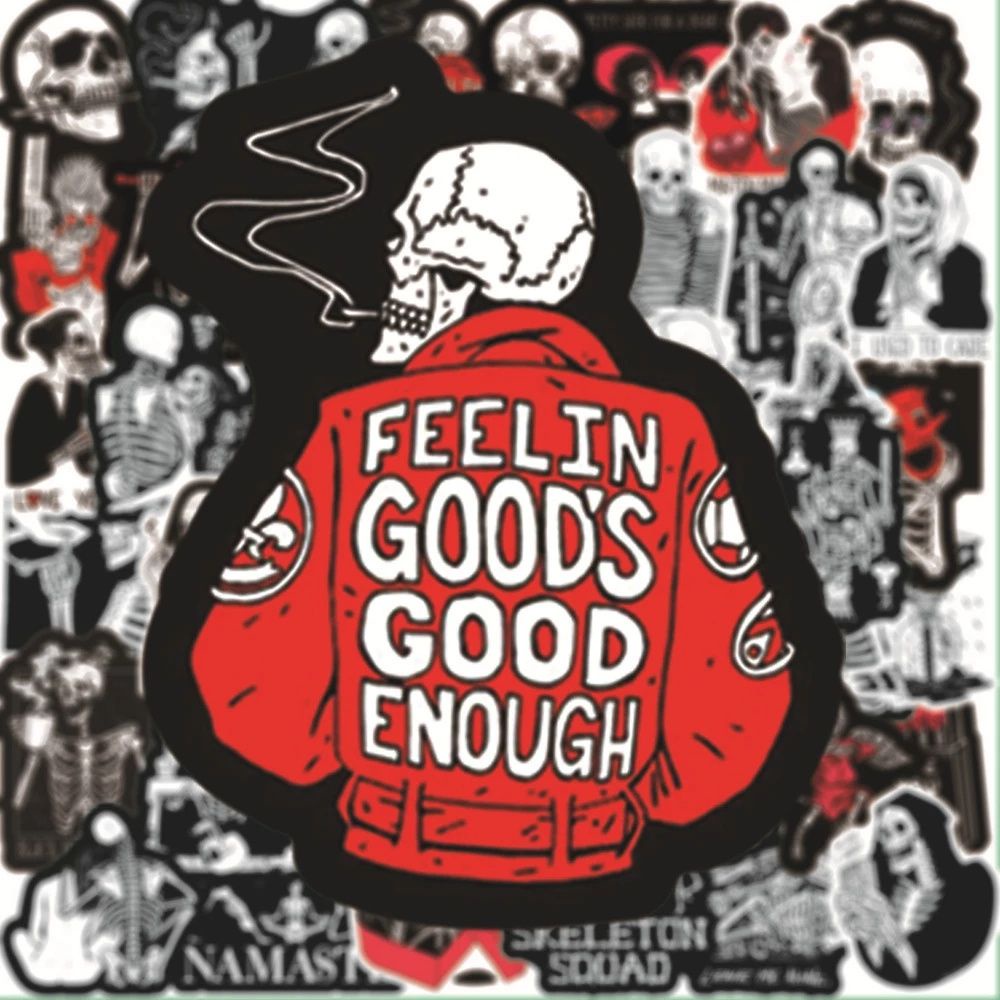 Set 50 miếng dán hình đầu lâu màu đỏ và đen trang trí laptop notebook đa năng