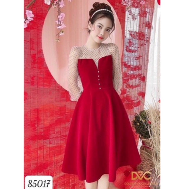 Đầm Đỏ Phối Voan Bi XL,2XL,3XL