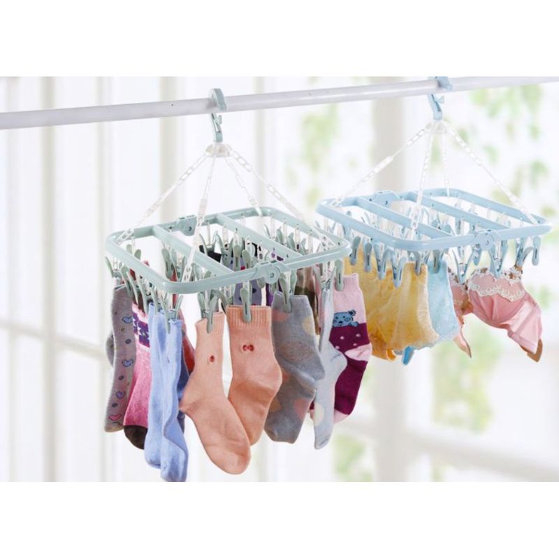 Dây Phơi Quần Áo / Đồ Lót 32 Kẹp Có Thể Gấp Gọn Tiện Dụng