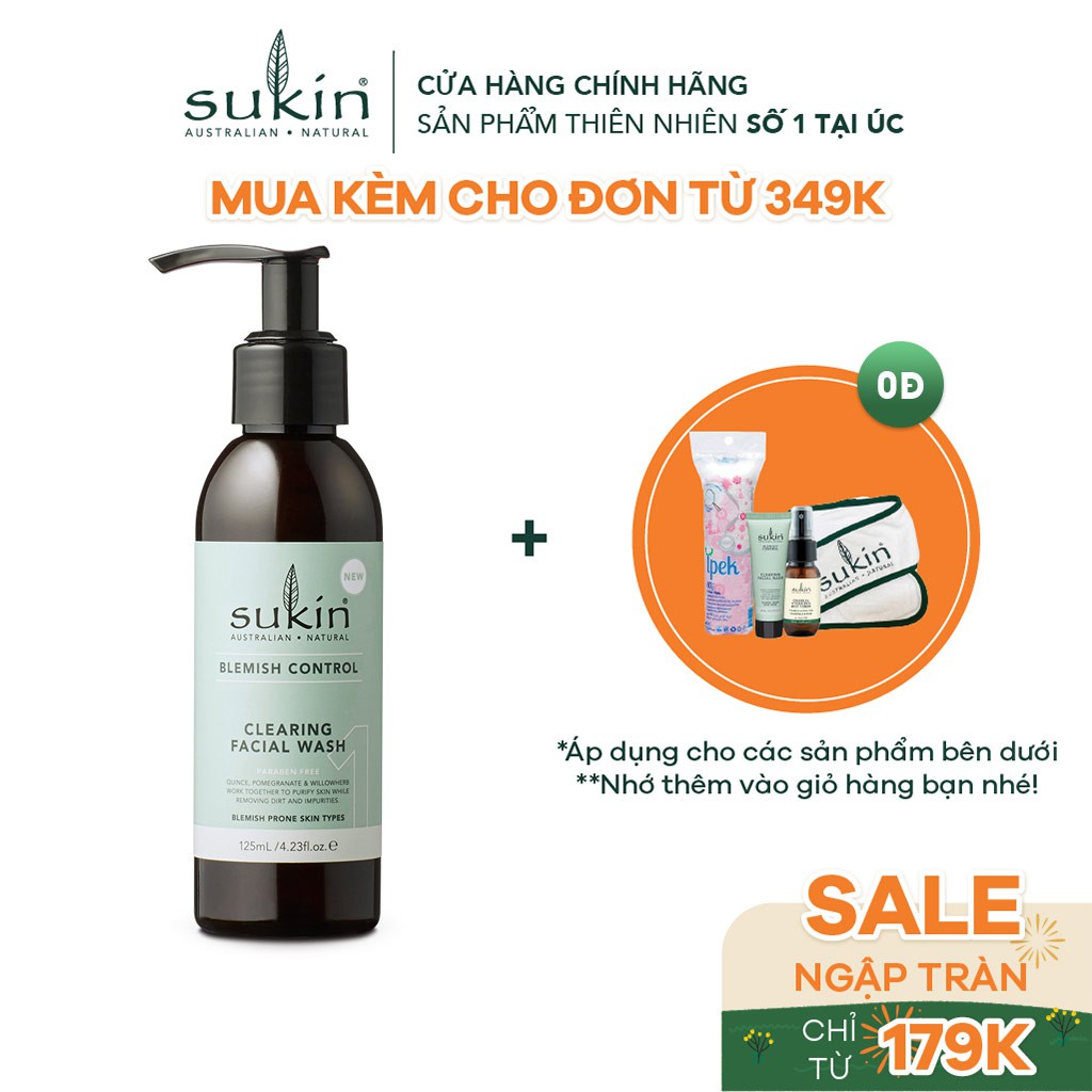 [Mã FMCGMALL -8% đơn 250K] Sữa Rửa Mặt Giảm Mụn Sukin Blemish Control Clearing Facial Wash 125ml