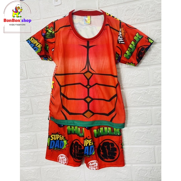 (SNH22)#Quần áo bé trai, Bộ cộc tay cho bé chất thun lạnh in 3D siêu nhân HUIK size 1-8 tuổi