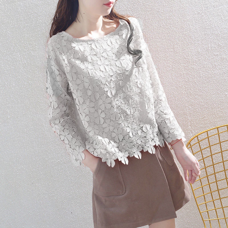 Áo Kiểu Tay Dài Phối Ren Rỗng Thời Trang Mùa Thu Dành Cho Nữ