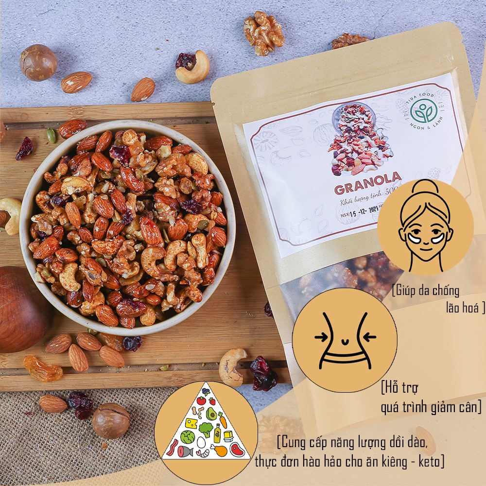 Granola ăn kiêng siêu hạt không yến mạch, Granola siêu hạt nướng mật ong eatclean healthy food - Tida Food