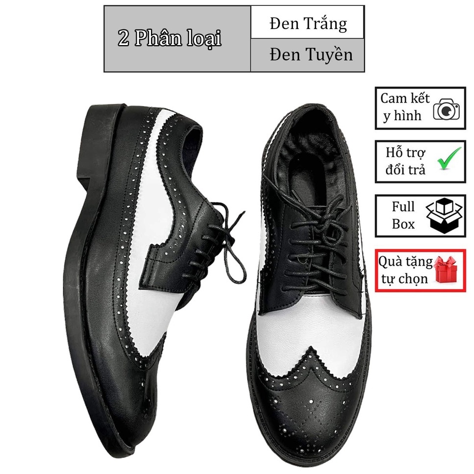 Derby Wingtip Black White, giày da nam D04 | BigBuy360 - bigbuy360.vn