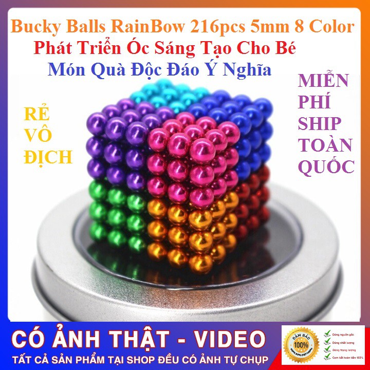 Bộ Bi Xếp Hình BuckyBalls Rainbow 8 màu 216 viên đường Kính 5mm Hộp Nhôm Sang Trọng [ FULLBOX Video Sản Phẩm ]