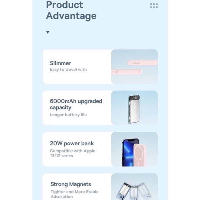 Pin sạc dự phòng không dây Baseus Magnetic Wireless Charging Power Bank  6000mAh PD20W siêu nhỏ gọn tiện mang theo