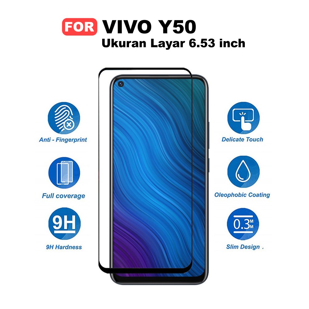 Ốp Điện Thoại Mặt Kính Cường Lực 5d 6d 9d 21d Cho Vivo Y50 888 Đen