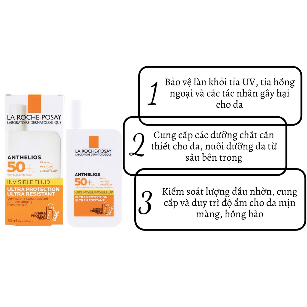 Kem chống nắng dạng sữa La Roche-Posay Anthelios Invisible Fluid Shaka Fluid SPF50+ 50mL CN03