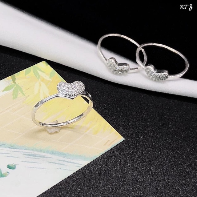 NHẪN NỮ BẠC TA - NHẪN NỮ MẶT TIM ĐÍNH ĐÁ