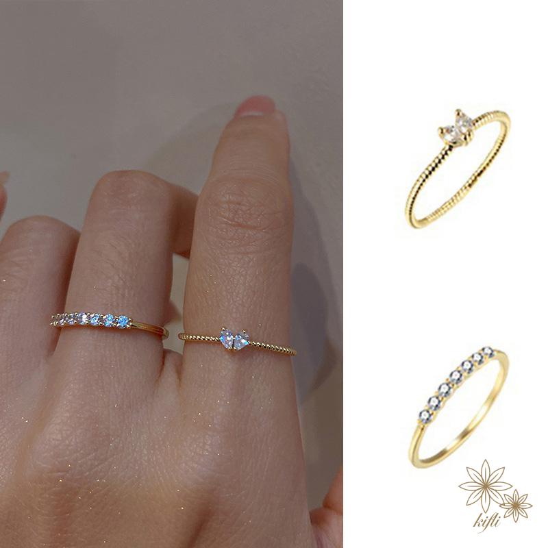 Nhẫn Thép Titan Đính Kim Cương Pha Lê Hình Trái Tim Màu Sắc